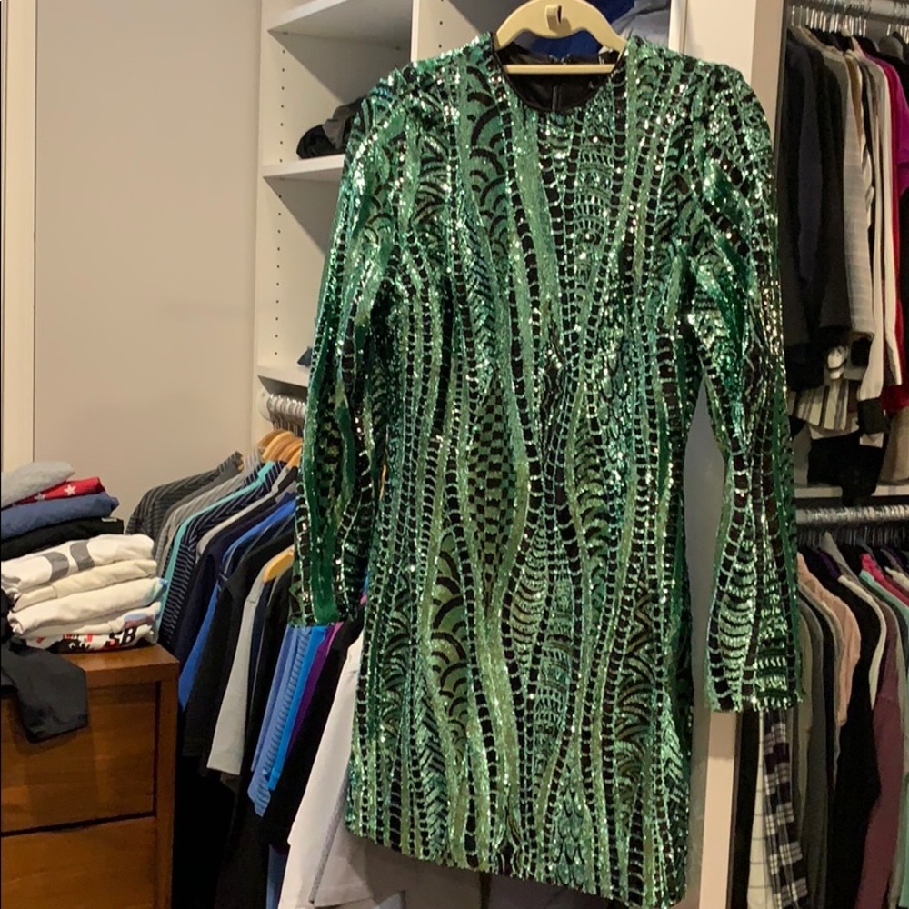 Aqua sequined long sleeve dress. Size small
